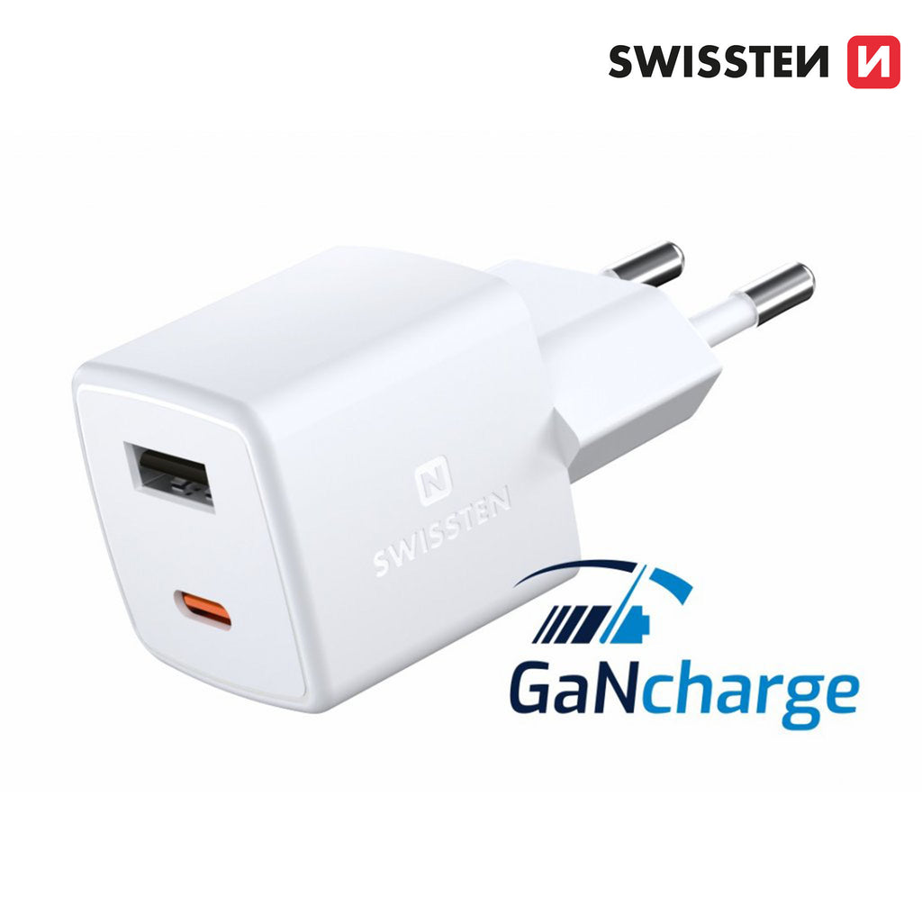 Karikues SWISSTEN 30W, Mini GaN, USB-C + USB